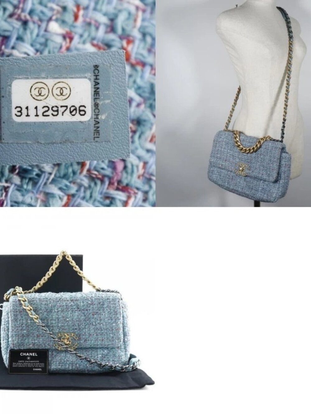 CHANEL ChainShoulder19 Shoulder Bag AS1160 Diznow 2WAYShoulder Blue tweed - Picture 12 of 12